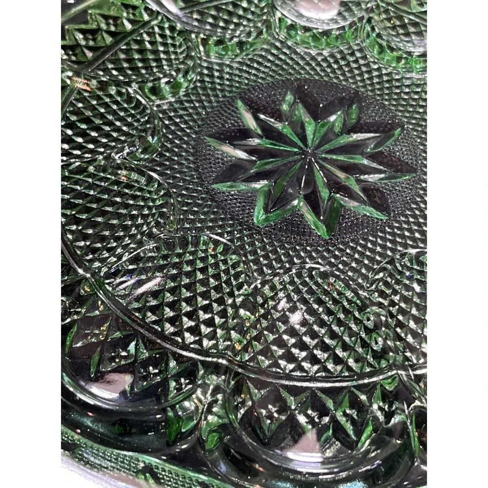 Vintage Green Depression Glass Tiara Sandwich Pattern Platter Scalloped 12 Inch